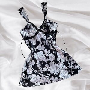Black & White Floral Satin Slip Dress